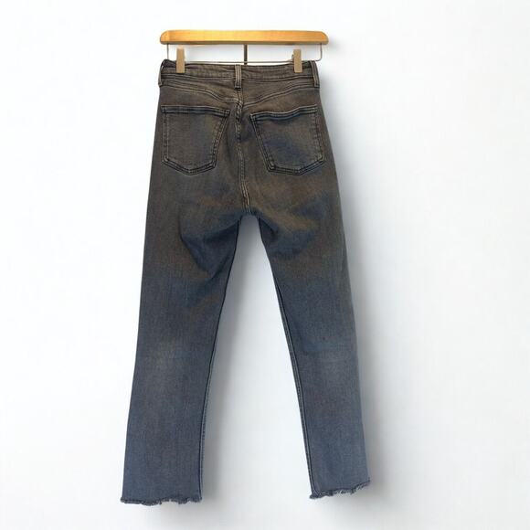 Zara Charcoal Wash Slim Fit Tapered Leg Jeans Distressed Size 2 - Picture 2 of 4